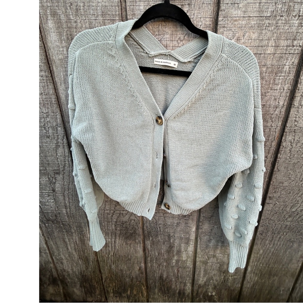 Moon & Madison Cropped Cape Cardigan M Seafoam Bobble Knit Coastal Cottagecore